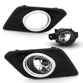 AmeriLite for Nissan 2014-2016 Rogue/X-Trail Black Bezel Replacement Fog Light Assembly Pair w/Bulb + Switch Harness - Driver and Passenger Side