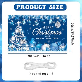 Christmas Banner Decorations Xmas and Happy New Year Decor Blue