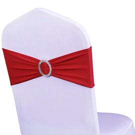 WENSINL Pack of 50 Spandex Red Chair Sashes Bows Elastic Chair Bands with Buckle Chair Ties for Weddings Decorations without White Covers (Red)