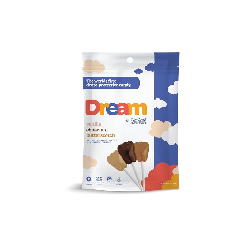 DREAM by Dr. John's Healthy Sweets Assorted Lollipops (Vanilla, Chocolate,