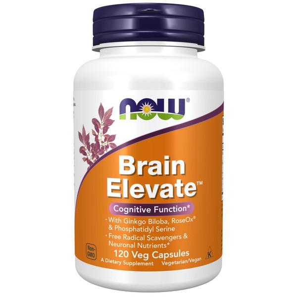 NOW Supplements, Brain Elevate™, Featuring Ginkgo Biloba, RoseOx® and Phosphatidyl Serine, 120 Veg Capsules