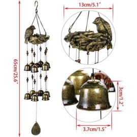 SNOKAY Bird Nest Wind Chime with 12 Wind Bells, Hanging Garden, Backyard, Patio, and Home Decor (Bronze)