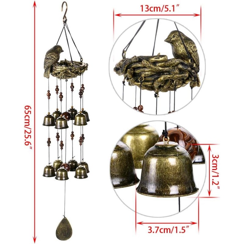 SNOKAY Bird Nest Wind Chime with 12 Wind Bells, Hanging