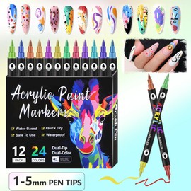 FSTGIA 24 Colors Nail Art Pens Set, 2026 New Nail Art Markers for Gel Nails, 3D Nail Polish Markers Quick Dry Dotting Point Liner Pens Acrylic Paint Pens for Drawing Painting DIY Nail Art
