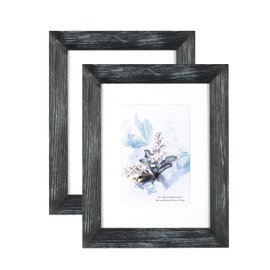 KAIWIN 100% Solid Wood Black 8x10 Picture Frame 2 Pack - Display Picture 5x7 with Mat, HD Glass Inside, Rustic Wooden Photo Frames for Table Top and Wall Mounting