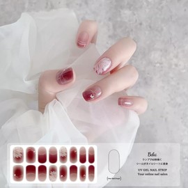 BIBII Gel Nail Seal, Cured Type, Gel, French, 16 Sheer, Long Lasting, Waterproof, Just Stick, Handmade, Gelnails Set, Cute, Flowers, Gold Foil, Gel Nail DIY, Nail Art, Suitable for Beginners, Gel