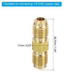PATIKIL 1/4" OD Brass Flare Union Connector, 3 Set Air Conditioning Copper Double Pipe Extension Joint Connectors Pipe Hose Fitting with Nut, 1.44 x 0.43inch