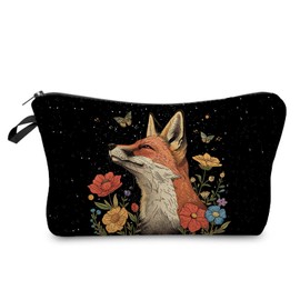 Livel lhood Floral Fox Makeup Bag Cute Small Organizer Zipper Pouch Floral Fox Cosmetic Bag Birthday Present for Women Friends -1