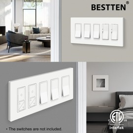 2 Pack BESTTEN 5-Gang Screwless Wall Plate, USWP4 Off White Decor Series, Decorator Outlet Cover, for Light Switch, Dimmer, GFCI, USB Receptacle, H4.69” x W10.18”, ETL Listed