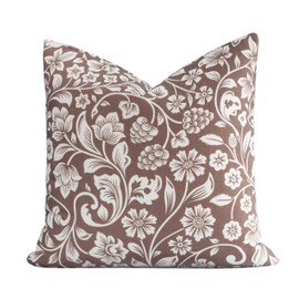 Crumbs Home Modern Farmhouse Fall Linen Indoor Outdoor Throw Pillow Cover Only, 22"x22" Water Repellent for Patio, Backyard, Couch, Cocoa Brown Neutral Floral