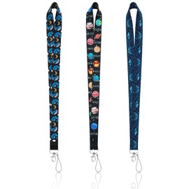 Amabro Pack of 3 lanyard for hanging, planet key chain, whale lanyard, long neck strap, ID lanyard, key chain, printed ID holder, cute