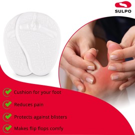 SULPO Set of 4 Pairs Flip Flops Insoles - Toe Protector Cushions - Shock Absorption for Summer Shoes, Metatarsal Support - Help with Toe Pain - Insoles for Uncomfortable Flip Flops