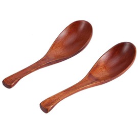 Wooden Spoon,2Pcs Wood Soup 6.1inch Short Handle Japanese Style Round Handmade Rice Dessert Cooking Spoon,Chinese Style Handcrafted Wooden Wood Soup Spoon for Kitchen Restaurant