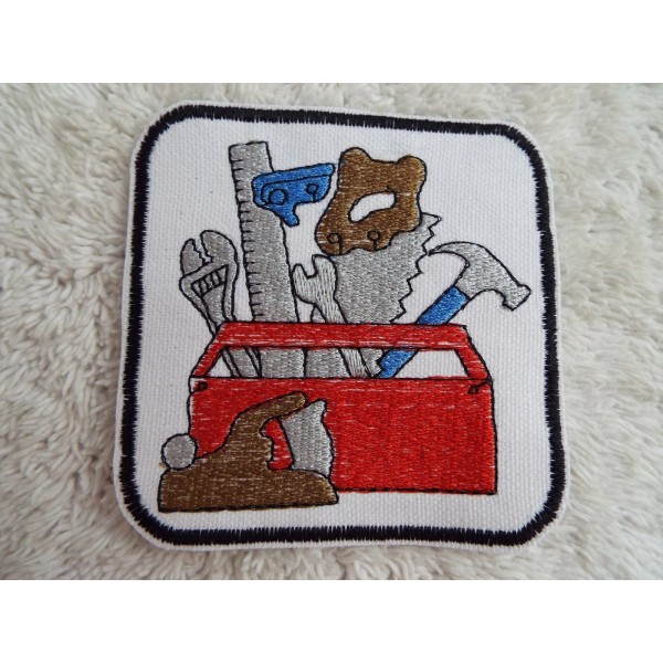 Handmade CARPENTER'S TOOLBOX 3-5/8" Embroidery Iron-on Patch (E32)