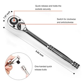 Egofine 1/2" Drive Socket Set, 23 Piece Standard SAE (7/16 to 1 inch) and Metric (13-19, 21, 22, 24mm) 6 Point, with Quick Release Ratchet, Extension Bars, Drive Drill Adapter