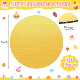 Newtay 100 Pcs 5 Inch Cake Board Round Mini Cardboard Cake Circle Boards Grease Proof Tray Base for Baking Pastry(Gold)