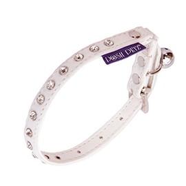Diamante Velvet Adjustable Cat Safety Collar With Bell Made By Posh Petz® - Natural/White
