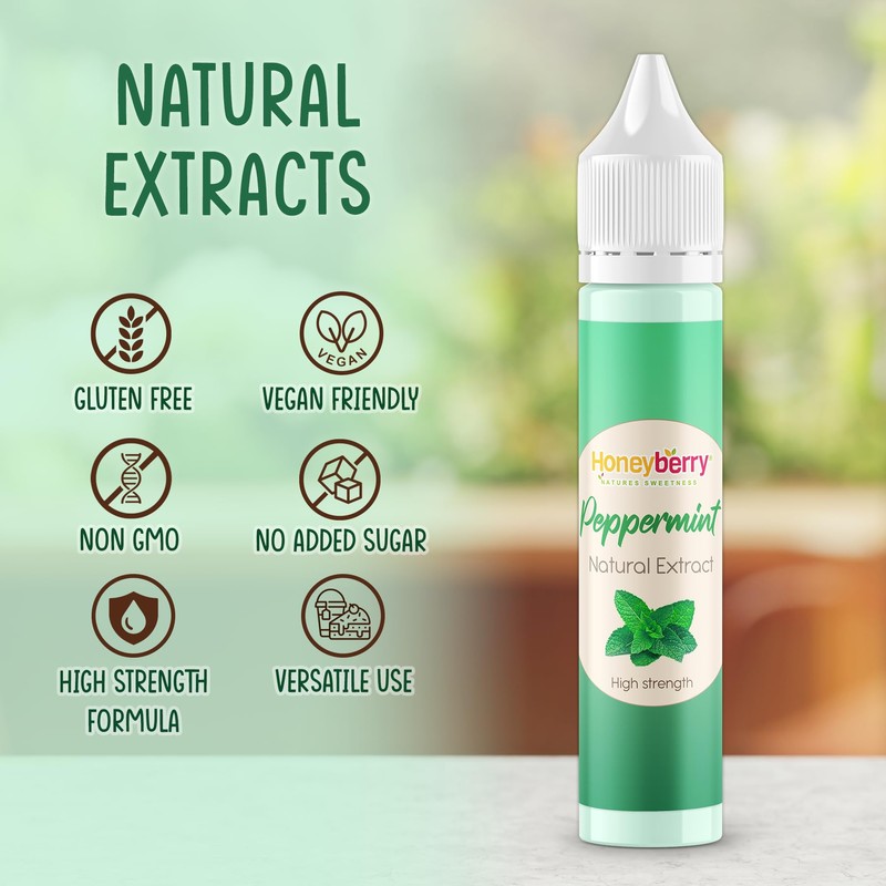 HONEYBERRY Natural Peppermint Extract 30ml – Professional-Grade Highly Concentrated Flavouring