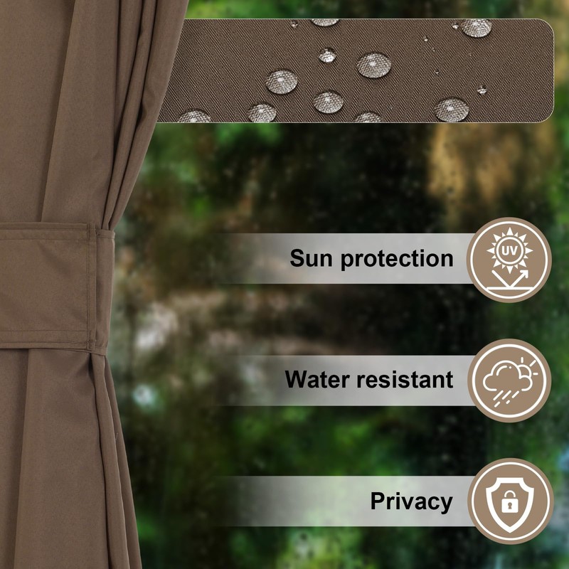 COWVIE 4-Panel 12' x 12' Gazebo Replacement Curtains, Patio Privacy