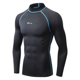 Sillitor Mens Rash Vest Long Sleeve UV Sun Protection Hign Neck Surfing Swimming Tops for Men Rash Guard Base Layer for Wetsuit Diving Snorkeling,Lightwieght,Water Wicking,Quick Dry 226 Black Blue L