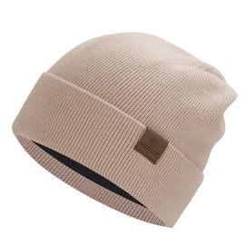 ACTLATI Merino Wool Cuff Beanie Hat for Women Men Winter Knit Fleece Lined Hats Unisex Ski Skull Cap for Cold Weather White