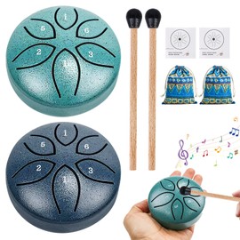 Steel Tongue Drum, Pack of 2 Steel Tongue Drum, 3 Inch 6 Tones, Rain Drum, Tongue Drum Drum Instrument with Fabric Bag, Mallet Music Book, Mini Pan Drum for Sound Healing, Meditation Yoga