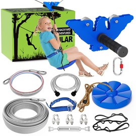 X XBEN 120FT Zip line Kit for Kids and Adults, Zip Lines for Backyard, Included Swing Seat, Spring Brake, Steel Trolley and Adjustable Safety Belt, Outdoor Play Sets Equipment