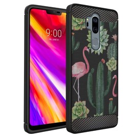 CasesOnDeck Case Compatible with [LG G7 / LG G7 ThinQ] Tribal Floral Matte TPU Flexible Carbon Fiber Textured (Flamingo Cactus)
