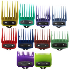 WELURE 10Pcs Clipper Guards Cutting Guides Compatible for W-a-h-l Clipper with Metal Clip，Fits All Full Size Clippers from 1/16 Inch to 1 Inch(1.5-25mm) - Colored