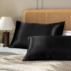 OTOSTAR Satin Pillowcases for Hair and Skin King Size Set of 2, Soft Breathable Silky Pillow Cases for Sleeping, Bed Pillow Cover with Envelope Closure, Black 20x36 Inches