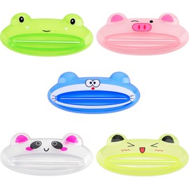 Pasow Cartoon Animal Plastic Frog Cat Panda Pig Shaped Toothpaste Cream Squeezers (Pack of 5 Mix Designs)