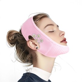 Yuibthr Chin Strap for Sleeping, Floral White Flower Daisy V Line Lifting Mask, Reusable Face Strap, Jaw Exerciser (pink)
