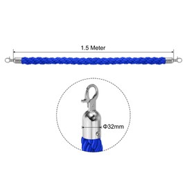 PATIKIL Stanchion Rope, 1.5m/5Ft Barrier Rope Twisted Post Ropes with Snap Hooks for Posts Stands Queue Divider Crowd Control of Hotel, Blue Silver