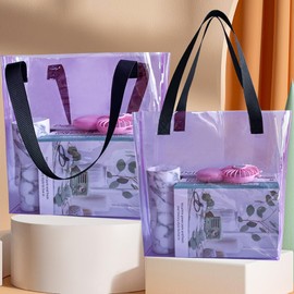 ONEART Clear Tote Bag, 2 Pcs Holographic Transparent Waterproof Handbag Clear Unisex Vinyl Bag-Violet