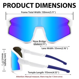 FEISEDY Teenagers Children's Sports Glasses Polarised 6-15 Years Cycling Glasses UV400 Protection Sports Sunglasses for Boys Girls B0183, Blue Mirrored Lens & White Frame