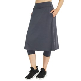 alvon Leggings capri con falda para mujer, con bolsillos, falda para mujer, faldas de golf con leggings recortados, Falda más larga-gris, M