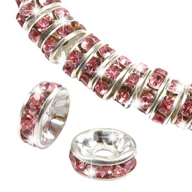 Toaob 100 x 8 mm Rondelle Rhinestone Spacer Beads Pink Metal Crystal Rhinestones Spacer Beads for Jewellery Making