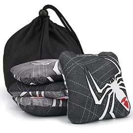 LZFAN Cornhore Bags, Set of 4 Regulation Cornhole Bags, Duck Cloth Double Stiched - Standard Corn Hole Bags for Tossing Game (Black Spider)