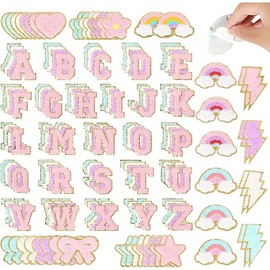 Chenille Patches Self Adhesive for DIY Clothing: NICEVINYL 152PCS Varsity Letter Patches Sticker - Preppy Lightning Star Heart Rainbow Cute Chenille Patches for Hats,Backpacks,Bags,Jackets