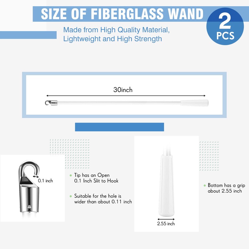 Bokon 2 Pieces White Fiberglass Blind Wand Vertical Blinds Stick