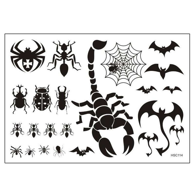 HSC009 114 Temporary Spider Scorpion Ants Bat Skull Tattoos 2