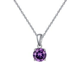 Bellitia Jewelry Birthstone Necklace Women's Pendant in 925 Sterling Silver, Gemstone Jewellery Gift for Mother, Women, Girls, Emerald, Amethyst, Ruby, Sapphire, etc., Sterling Silver, Amethyst
