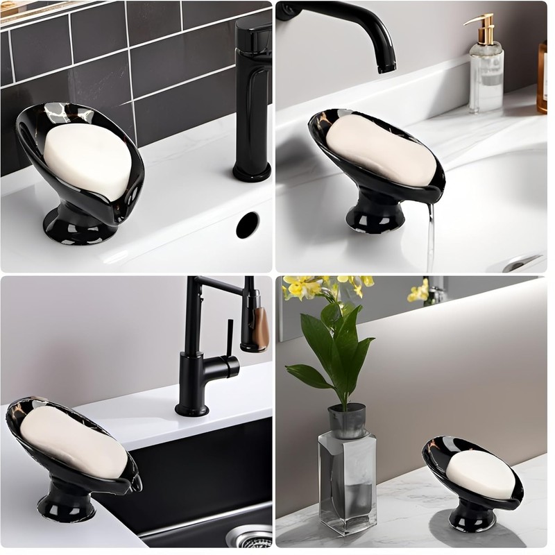 Ceramic Soap Dish Holder, Self-Draining Soap Holder, Leaf Shaped Easy