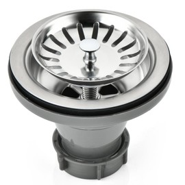 Black/Gold/Chrome Kitchen Sink Drain Assembly Replacement Kit,for Standard 3-1/2 Inch Kitchen Sinks,with Removable Basket Strainers Stopper Plug, with 1-1/2 Lock Nuts,Nicmondo (Chrome)