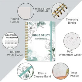 Heveboik Bible Study Journal – Church Notes Notebooks – Note Taking & Journaling Kit, 5.8" x 8.5", Teal Floral