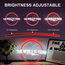 The World Is Yours Neon Sign, Carved Planet The World Is Yours LED Neon Sign for Wall Decor USB Powered Three Adjustable Brightness Light Up Signs for Office Man Cave Game Room Bedroom