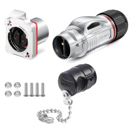 CNLINKO BD-24 Industrial Waterproof Connector IP68 Circular Connector Built-in Socket Aviation Plug Anti-Interference Shell Aviation Connector M24 Flange Socket (2 Pin)