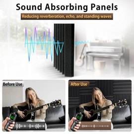 AUSLET 48 Pack Self-Adhesive Wedge Acoustic Foam Panels, 12" x 12" x 2"