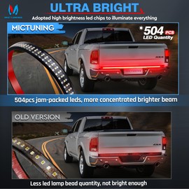 MICTUNING 60 inches Red Sequential Turn Signal LED Brake Lamp Triple Row 504 LEDs Tailgate Strip Light Waterproof for Ford F150/RAM 2500 - 5 Functions