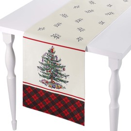 Spode - Table Runner, Holiday Home Decor Christmas Tree Tartan Collection, 14" x 72"